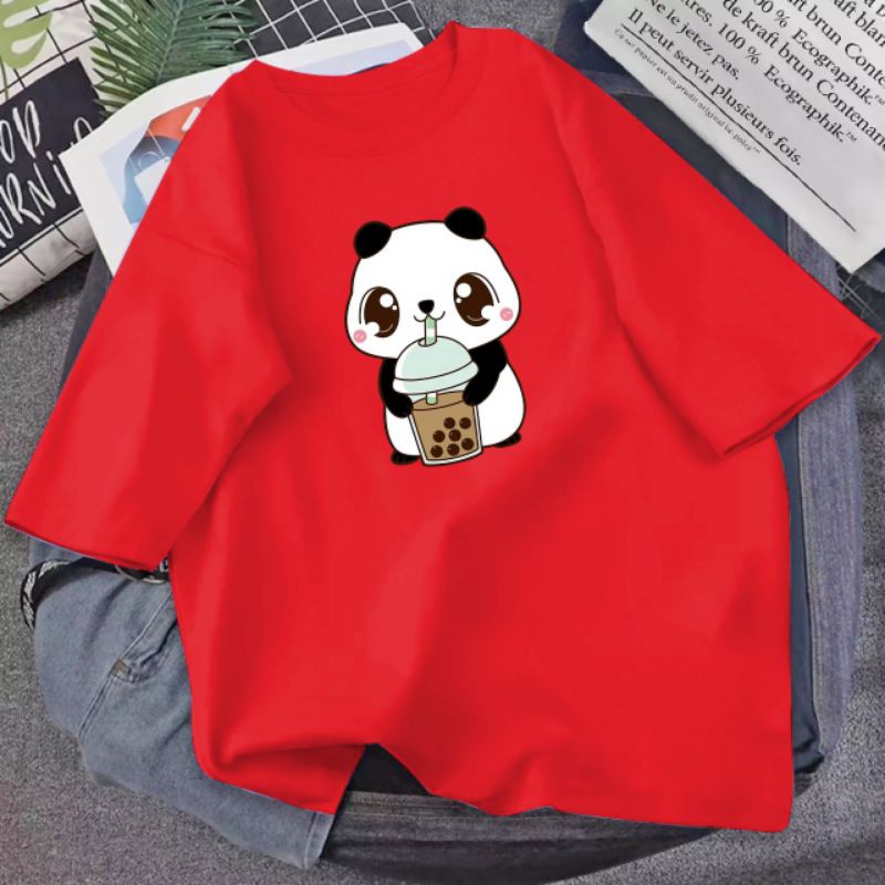 ATASAN OVERSIZE WANITA PANDA BOBA MERAH | ATASAN OVERSIZE WANITA MURAH | BAJU WANITA LUCU | BAJU WAN