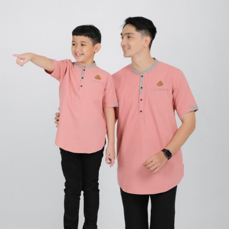 KURTA COUPLE AYAH  ANAK 3-12 TAHUN BAJU KOKO MINT/ARMY /LENGAN PENDEK WARNA PINK