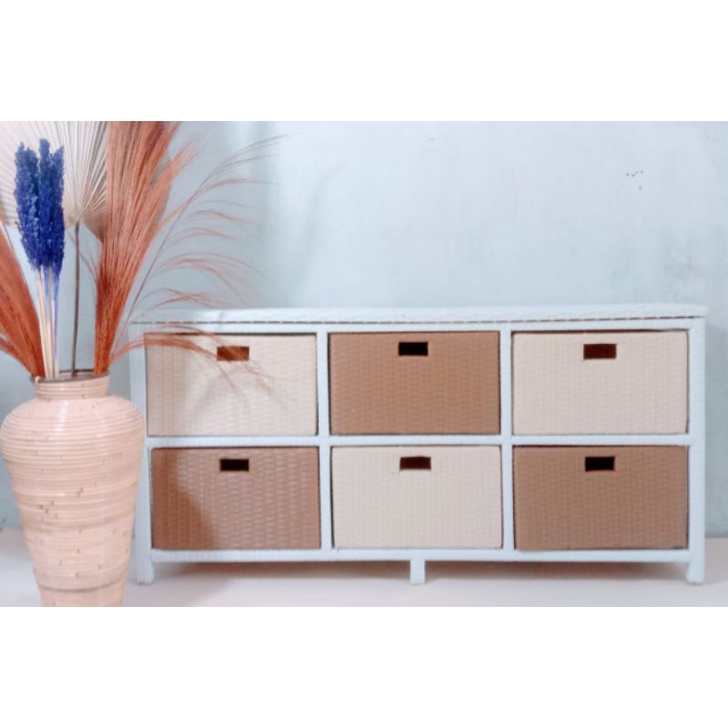 (READY STOK) Lemari Laci Rotan Sintetis Rak Laci Rotan Sintetis Meja Laci Rotan Sintetis