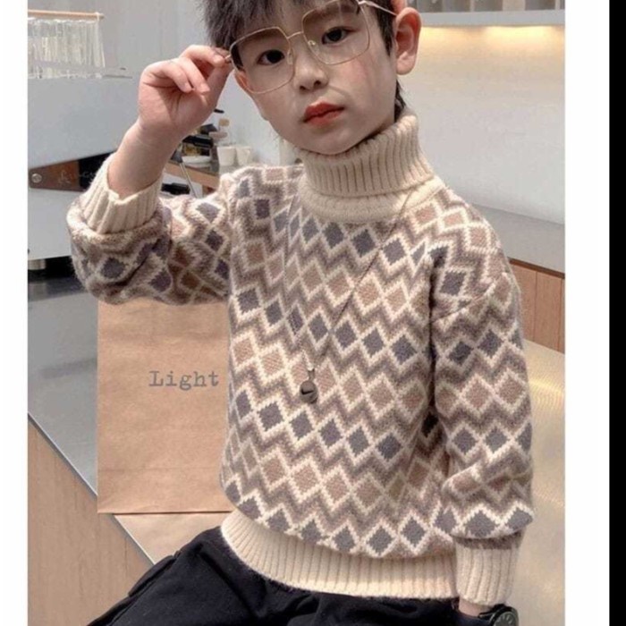 Sweater Wol Rajut Anak Turtleneck inner Velvet untuk Winter