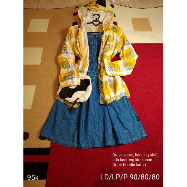 Set Dress Jeans dan Outer Hoodie Kuning