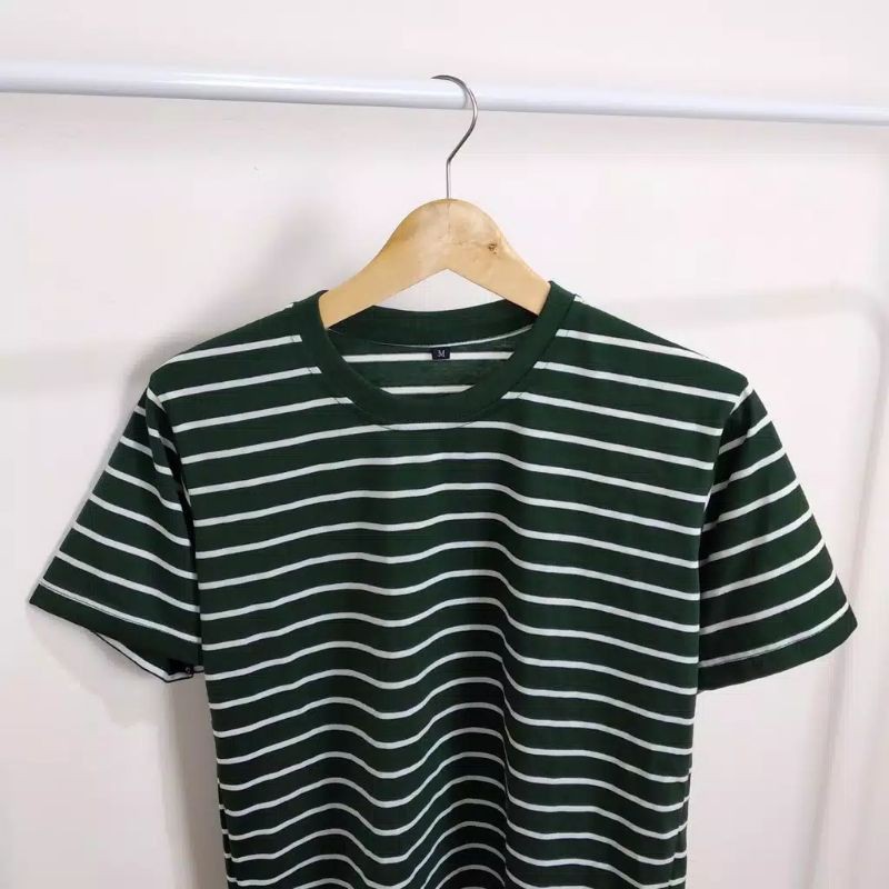 Kaos Stripe / Salur Hijau-Putih Pria Wanita
