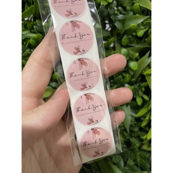 (50pcs) Stiker Thank You Bulat size 2,5cm / Thank You stickers Olshop etc-Simple Flower Pink