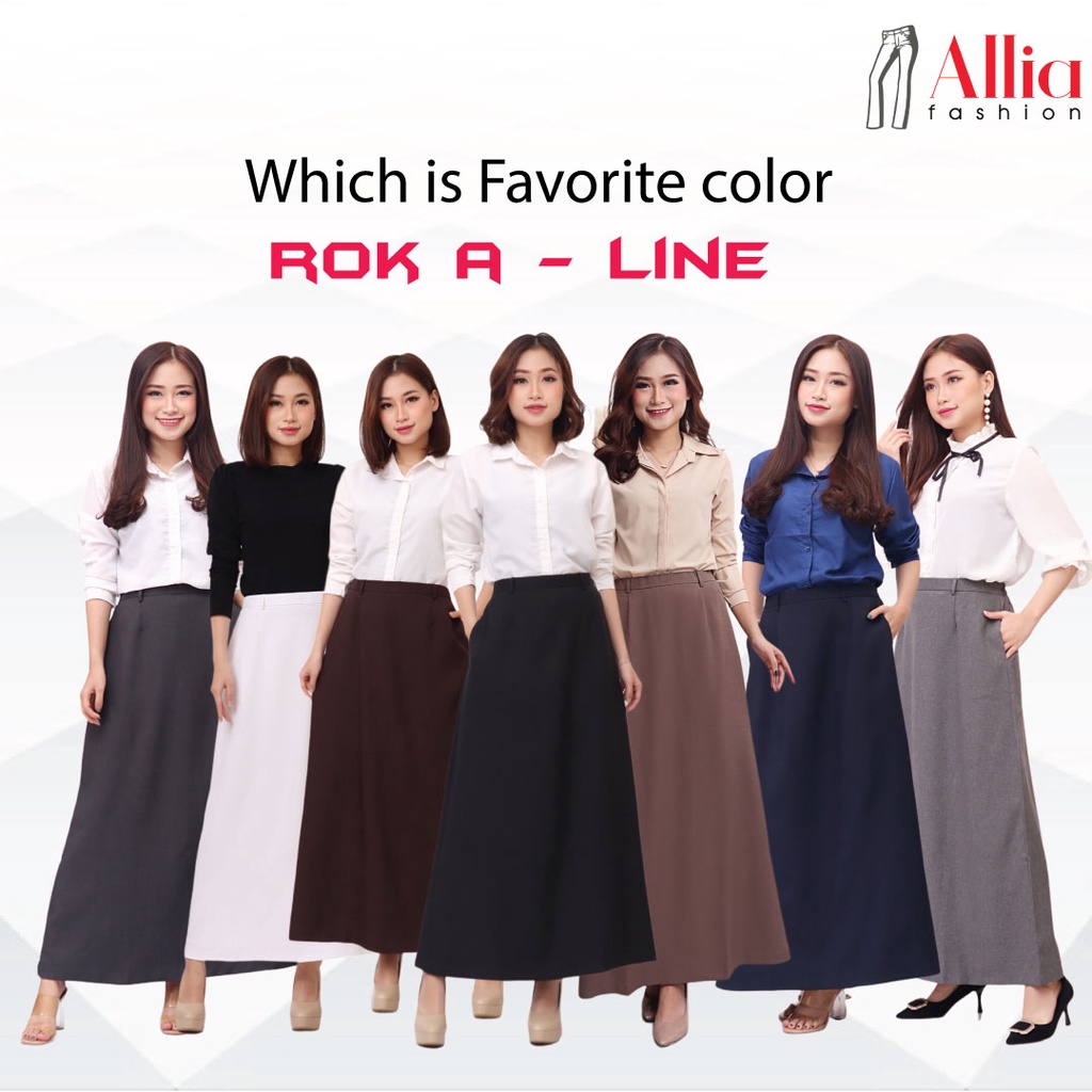 ALLIA R18 - BROWN M - 7L - Rok A Wanita - Rok Panjang Wanita - Rok kerja wanita - ROK Putih