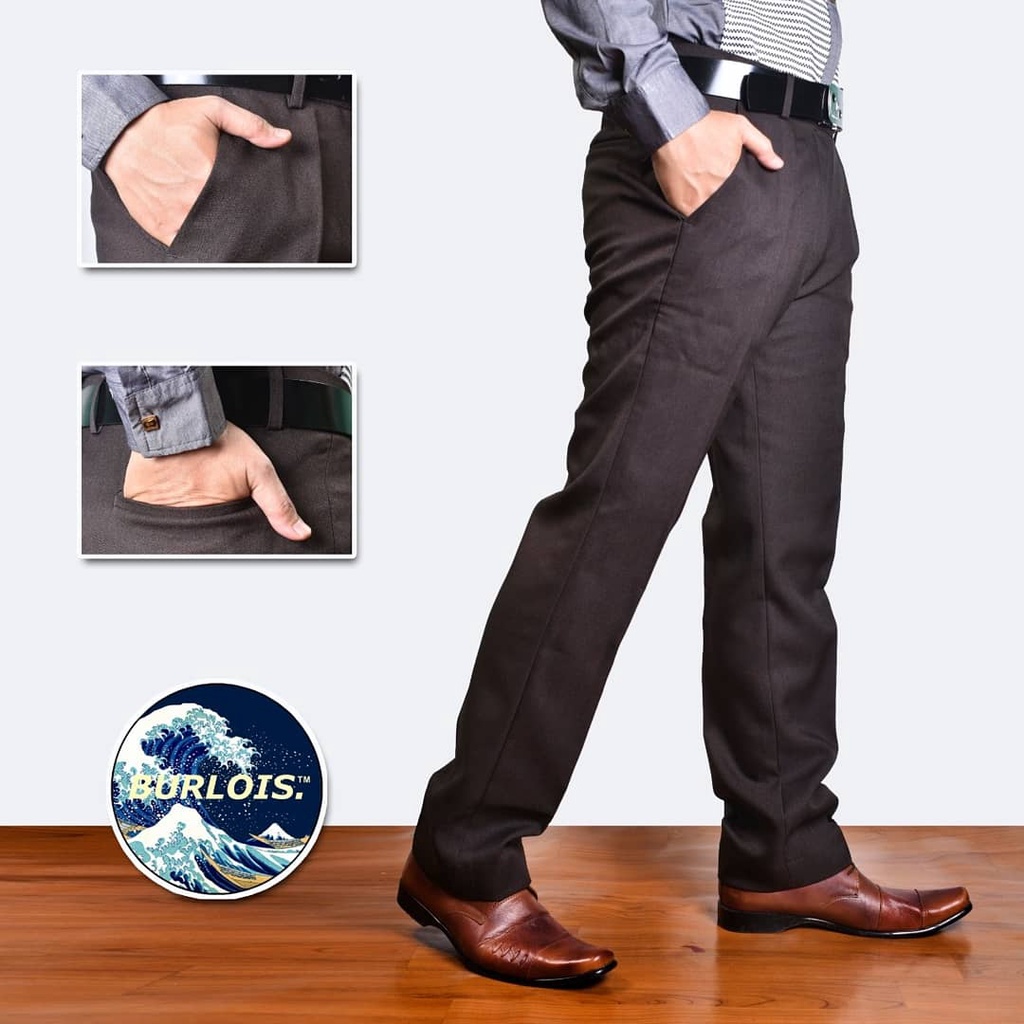 Burlois Store Celana Panjang Kantor Pria Model Slim Fit bahan wool