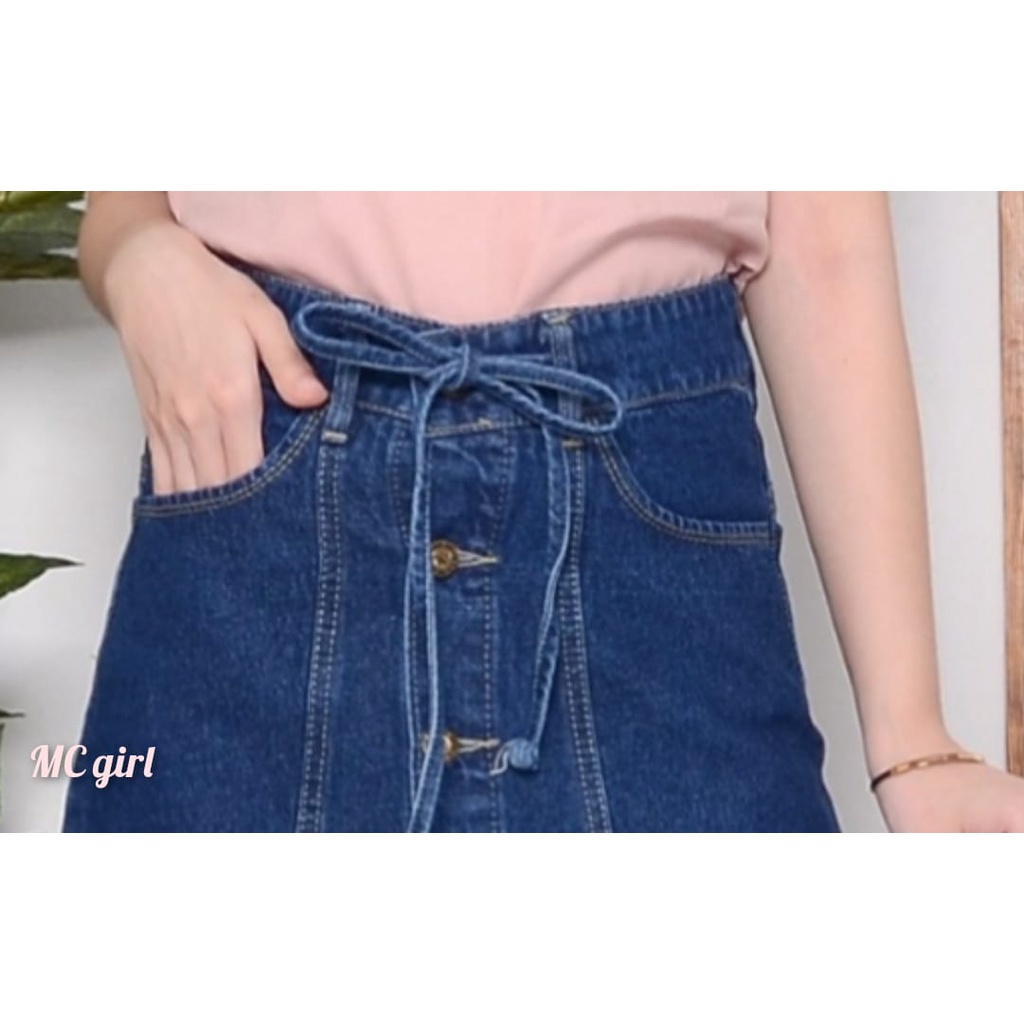 MC girl - Rok Jeans Full Kancing Tali Wanita / Rok Lepis Kancing Depan 7/9 Cewek / Rok Payung Panjang Denim Ful Kancing Hidup / Rok Sepan Tulang 7/8 / Rok Jins Garis / Bawahan