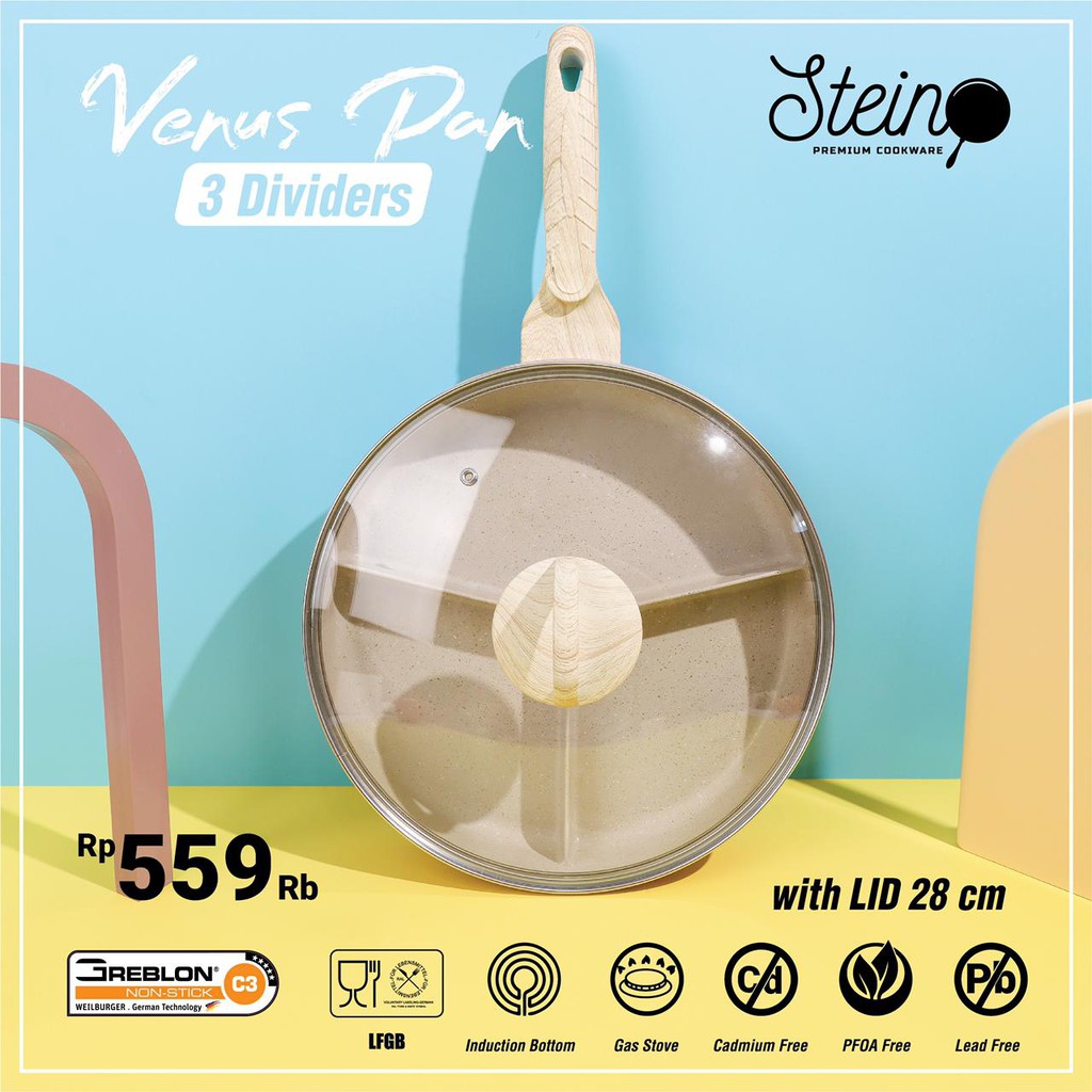 Stein Cookware - Venus Pan 3 Dividers with Lid 28cm (Panci Sekat 3)