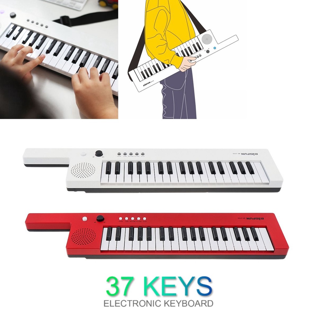 Mainan Alat Musik Piano 37 Nada Mini 2 Warna Dengan Strap Bahu + Mikrofon Untuk Anak