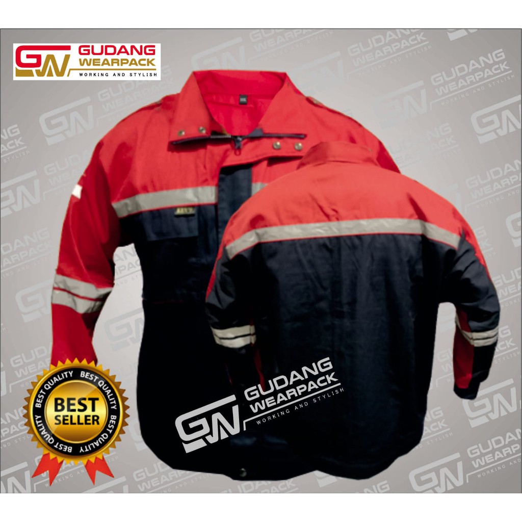 Gudang Wearpack - Baju Kerja Seragam Proyek SemiJaket Warna Dongker Merah