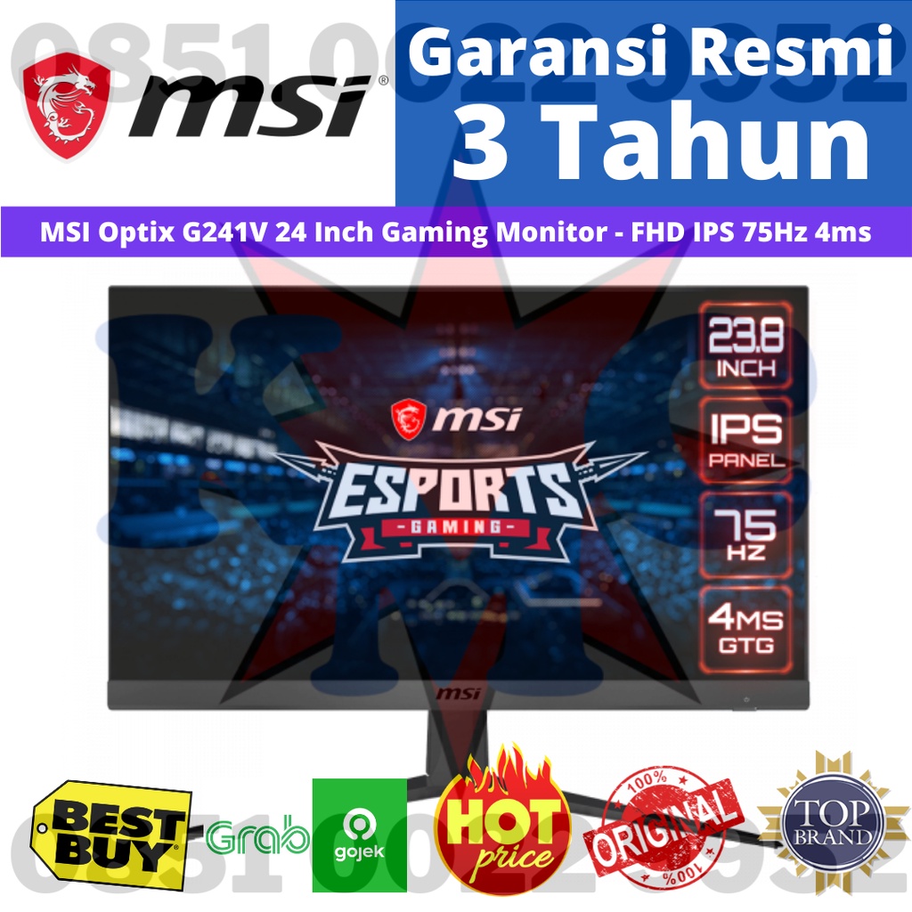 MSI Optix G241V G 241V G241 V G 241 V Monitor Gaming 24 Inch FHD Full HD IPS 75Hz 4ms Resmi