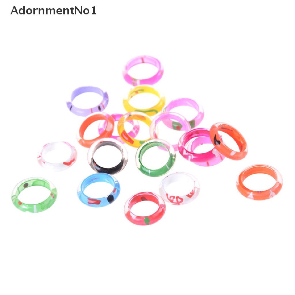 (AdornmentNo1) 10pcs / Set Cincin Resin Akrilik Warna Campur Untuk Anak Laki-Laki / Perempuan