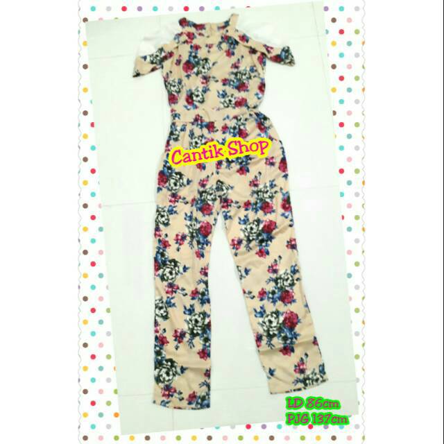 Jumpsuit Celana Panjang Bunga Merah