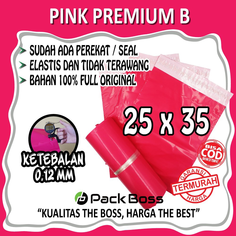 

PINK PREMIUM POLYMAILER 25X35 +/- 100 HALUS TEBAL LANGSUNG PABRIK