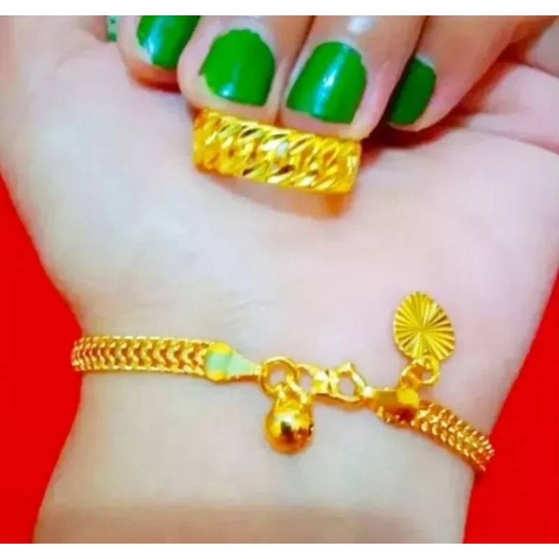 Gelang tangan titanium free cincin rantai lapis emas 24k.snti karat