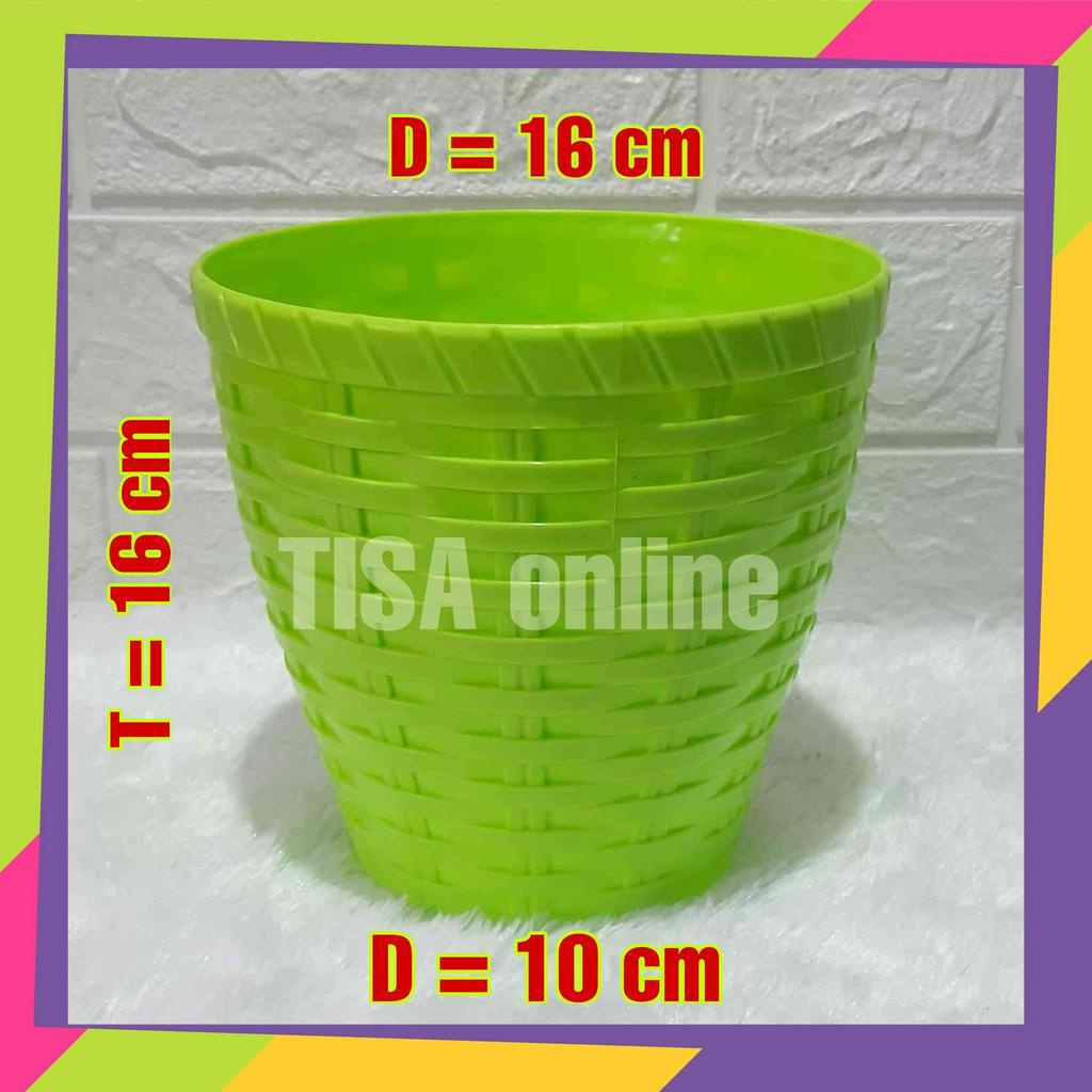 1091D [Grosir] Pot bunga plastik warna anyaman bambu / Pot bunga tanaman hias