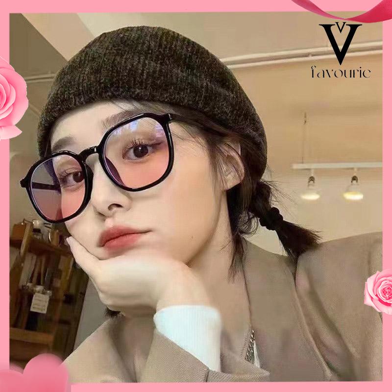 [COD]Gradien Pink Blush Glasses Perempuan Anti-biru Warna Cahaya Mengubah Kacamata Bingkai Besar-FA