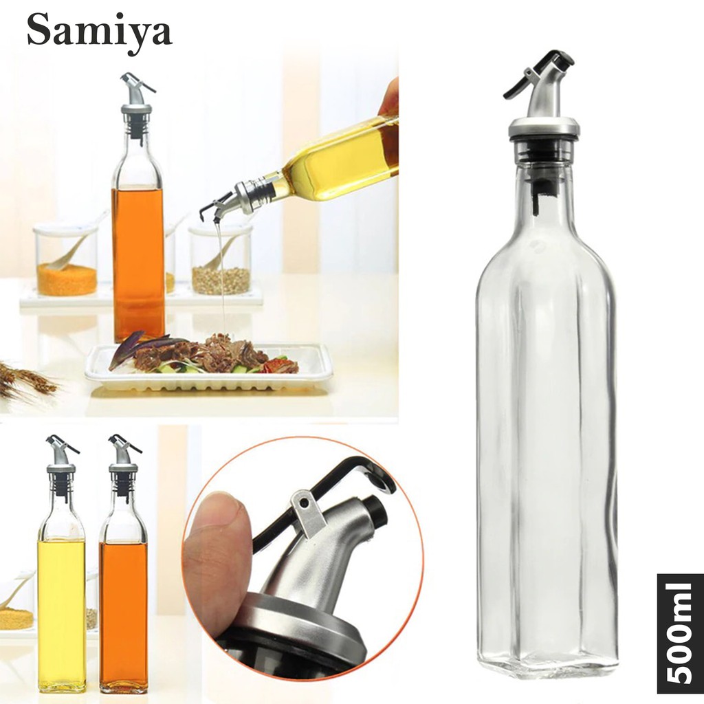 pourer bottle glass 500ml / botol kaca polos minyak kecap saus cuka bumbu dapur / botol cairan syrup