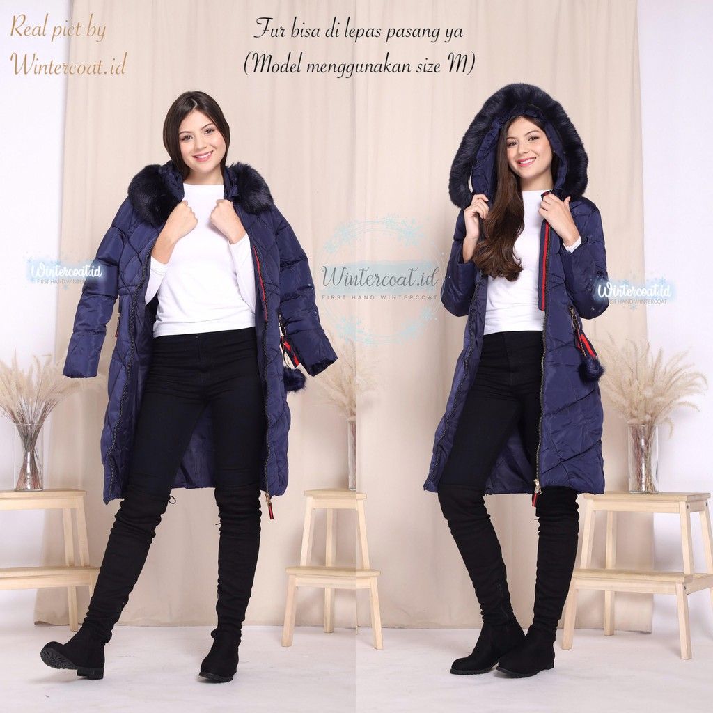 Long winter coat warna biru wanita women mantel jaket jacket cewek musim dingin jumbo Lorraine