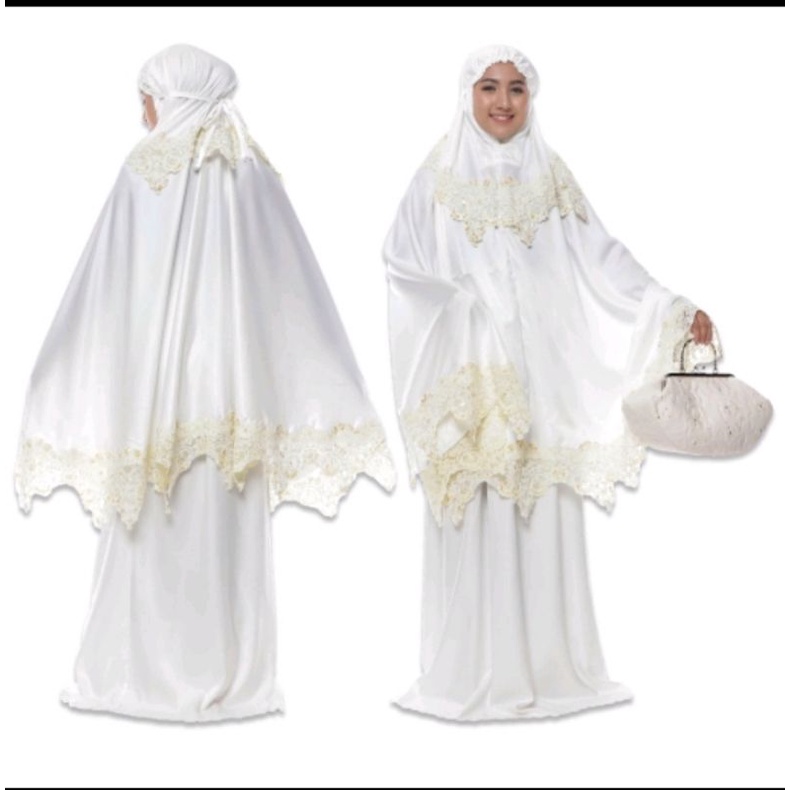 Mukena Renda Mutiara Putih Tulang - Inaya Termewah