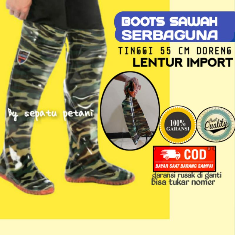 Sepatu Boot Boots But Pria Laki Laki Wanita Dewasa Karet Sawah Petani Mancing Rawa Lumpur Kebun Tambak Cuci Mobil Anti Air Hujan Banjir Keong Panjang Bukan AP 60cm Import Murah Lentur Taman Pasar Ikan SLip Ap