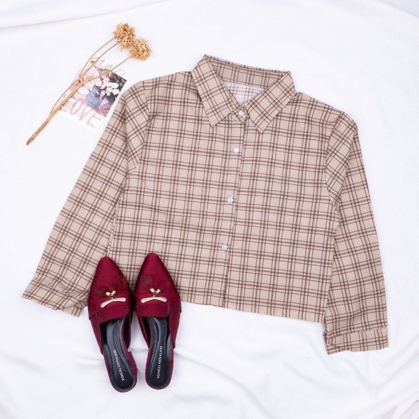 KEMEJA TARTAN CROP TOP BLOUSE | KEMEJA KOREA CROP TOP - KEMEJA FEBRIC - TARTAN OUTER CROP