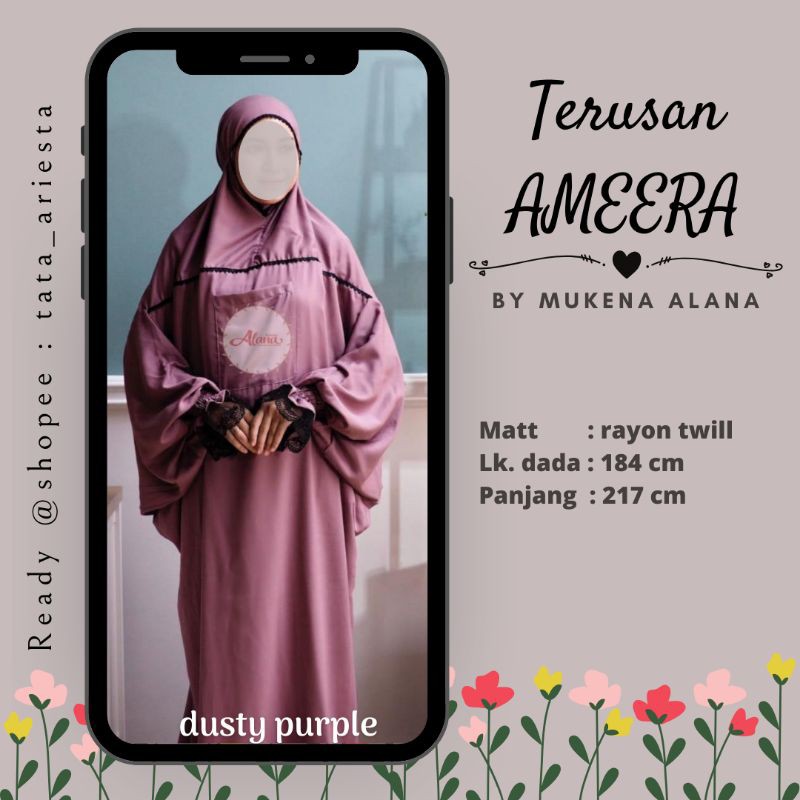 Mukena Terusan Alana AMEERA Rayon Twill Halus Tebal Adem Kerut Renda