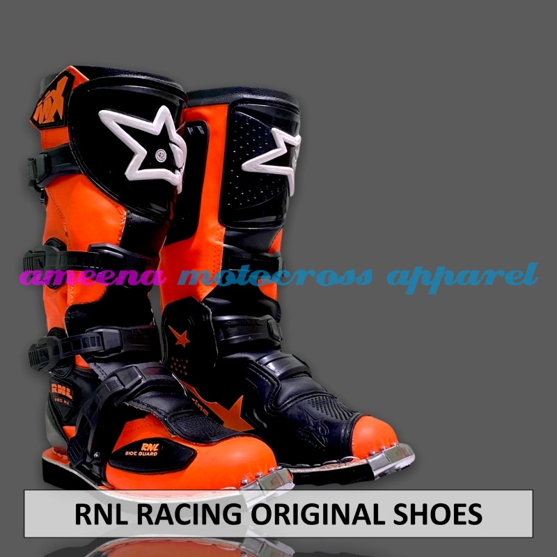 Sepatu RNL Racing - Sepatu Trail RNL - Sepatu Motocross RNL - Sepatu Trabas RNL Gesper 4 - Sepatu RNL Original - Sepatu Enduro MX RNL - Orange Black