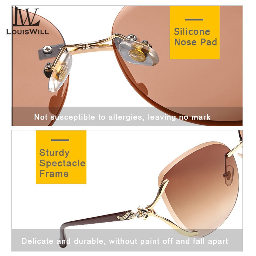 LouisWill Kacamata Wanita Hitam Wanita Pelindung Uv Warna Gradasi Hias Berlian Imitasi Dengan Kotak Penyimpanan-4