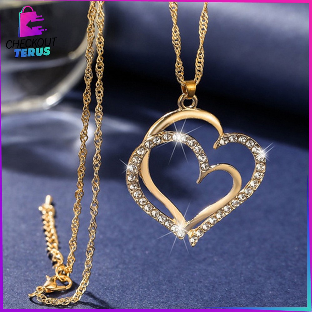 CT K120 Kalung Anting Set Motif Hati Kalung Rantai Anti Karat Aksesoris Fashion Wanita Korea Kalung Rantai