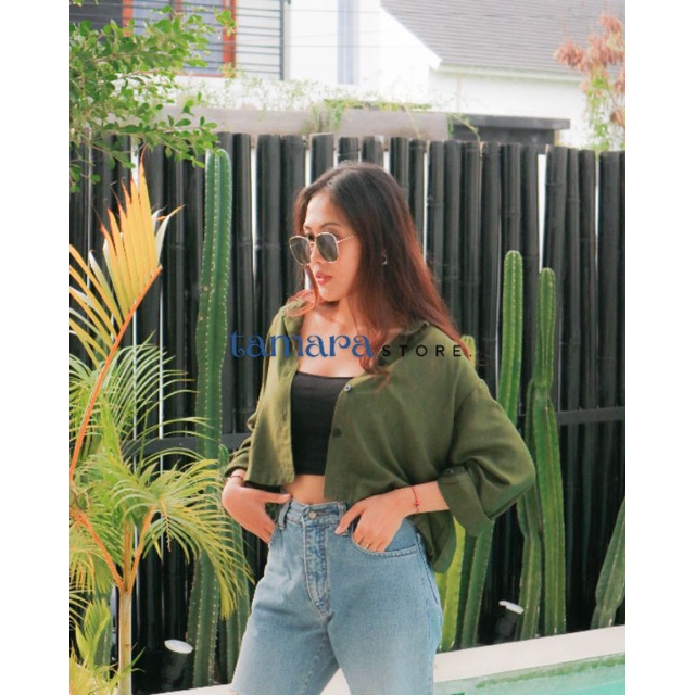 KEMEJA WANITA LENGAN PANJANG CROP OVERSIZE BASIC