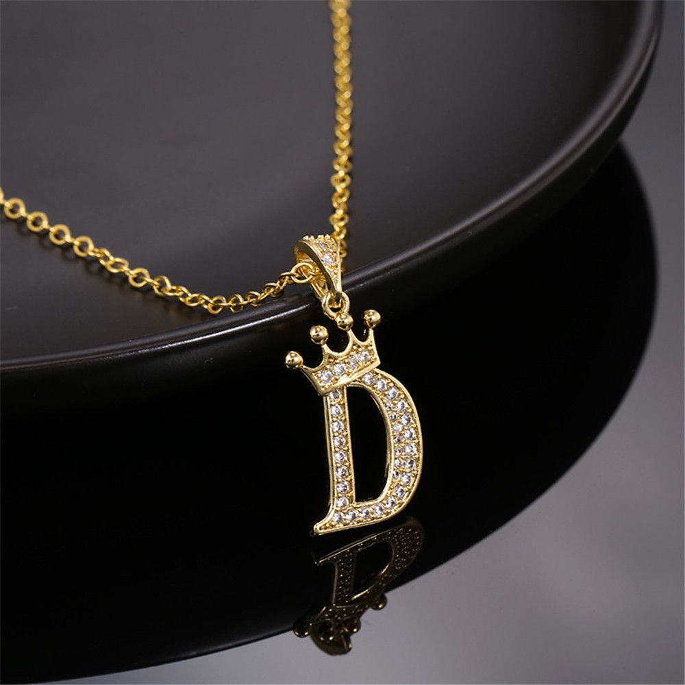 ROW Gifts Crown Necklace Fashion Pendant Cubic Zirconia Women Jewelry Accessories Trend 18K Gold Plated Initials 26 Letters