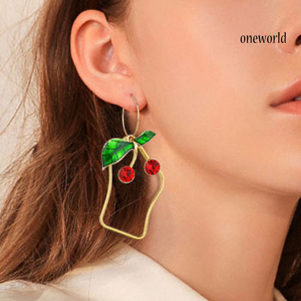 OW@ Fashion Women Hollow Square Bee Cherry Rose Long Dangle Hoop Earrings Jewelry 