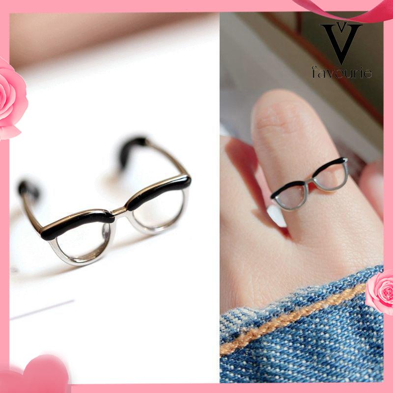 [COD]Cincin Model Terbuka Desain Kacamata Enamel Adjustable Untuk Wanita-FA