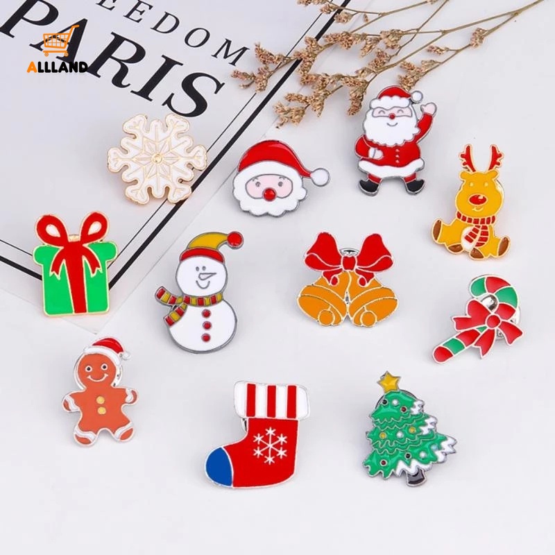 Bros Bentuk Rusa Snowman Pohon Natal Warna-Warni Bahan Alloy