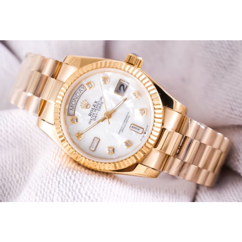 Jam Tangan Pria Merk Rolex Day Date Gold White Automatic