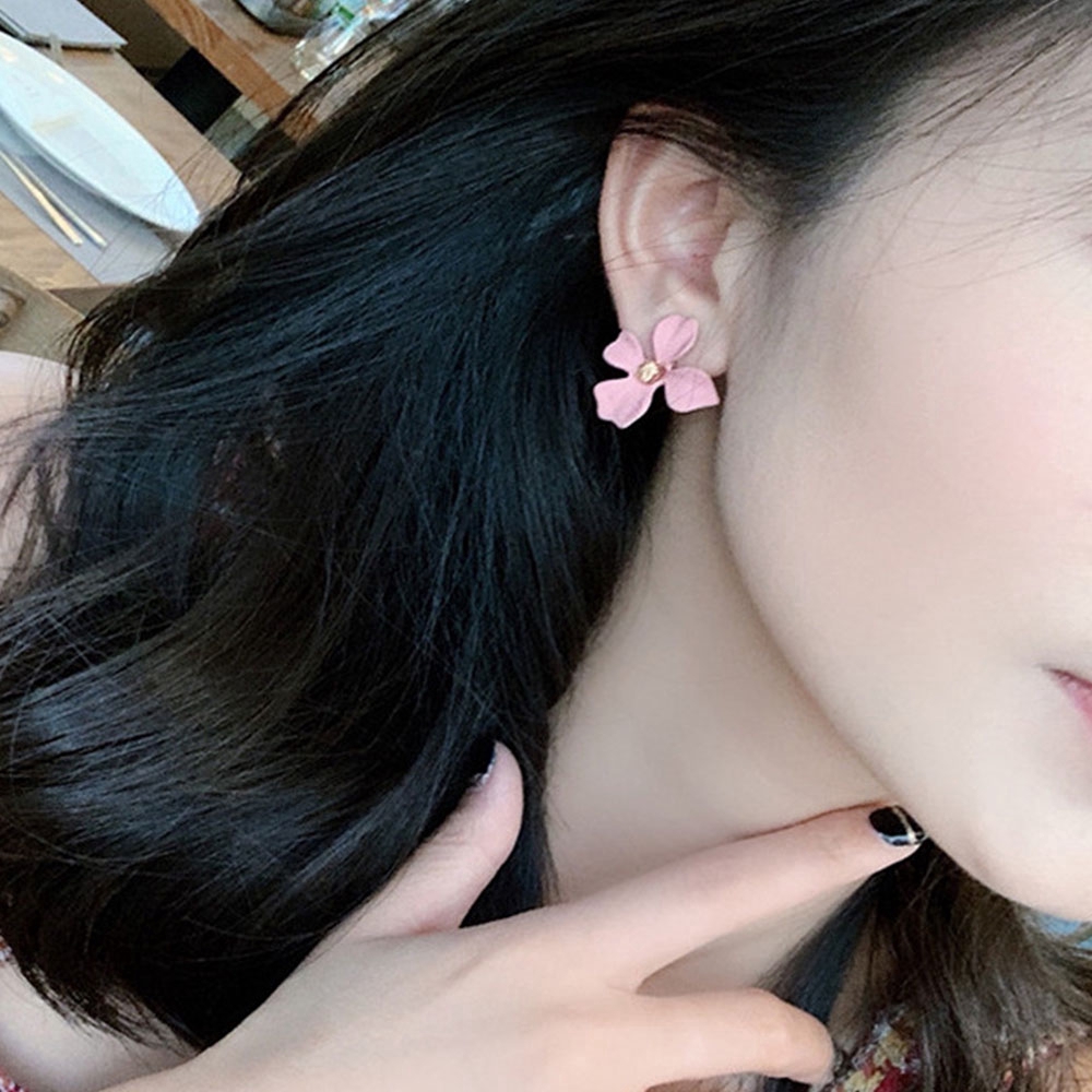 Anting Klip On Tanpa Tindik Desain Bunga Warna Kuning Pink Untuk Wanita