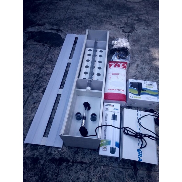 Top Filter Talang Aquarium 70cm + media + lampu UV SP 5 watt " + PH Recent 1800