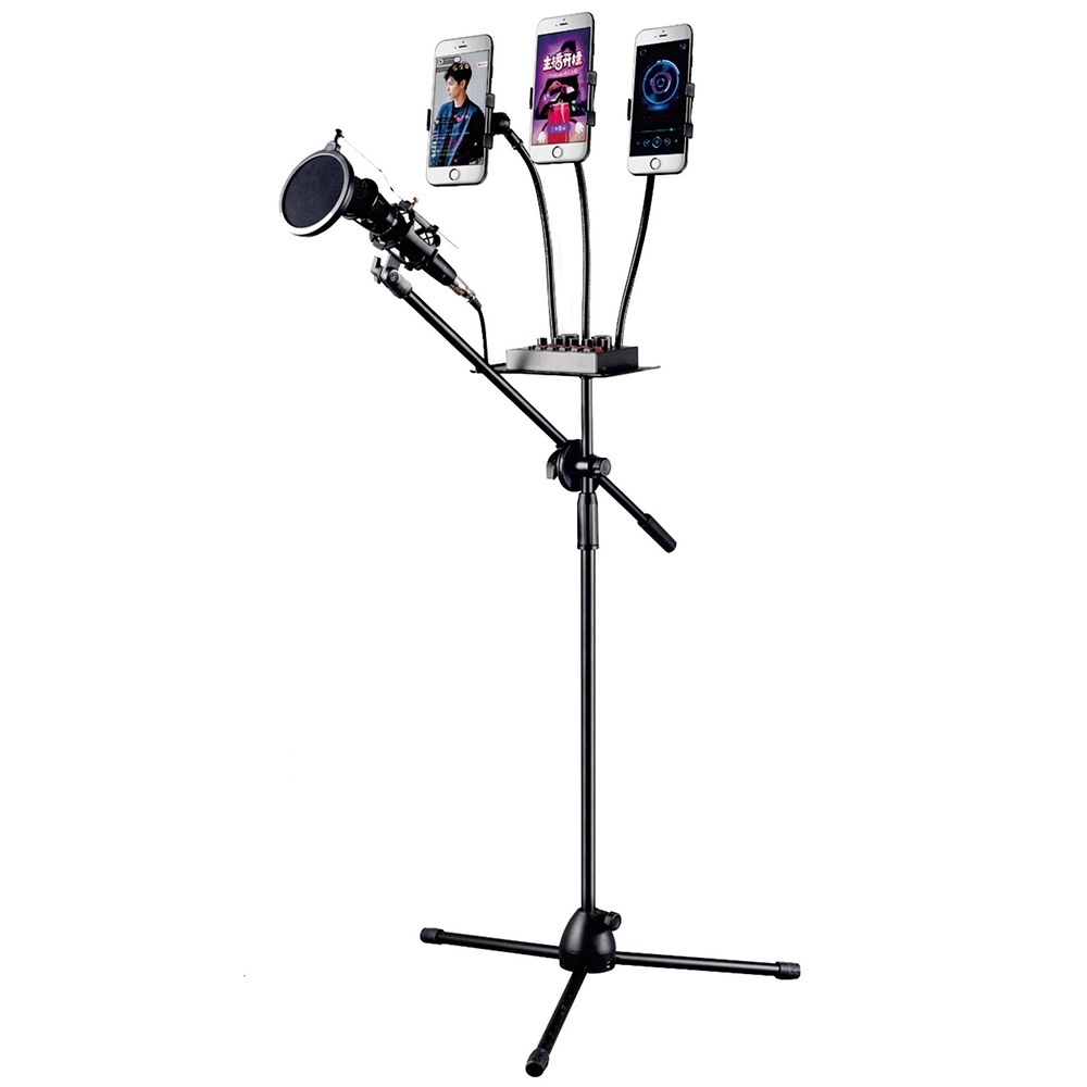 TaffSTUDIO Microphone Standing Holder Tripod with 3 x Smartphone Holder - NB-04P