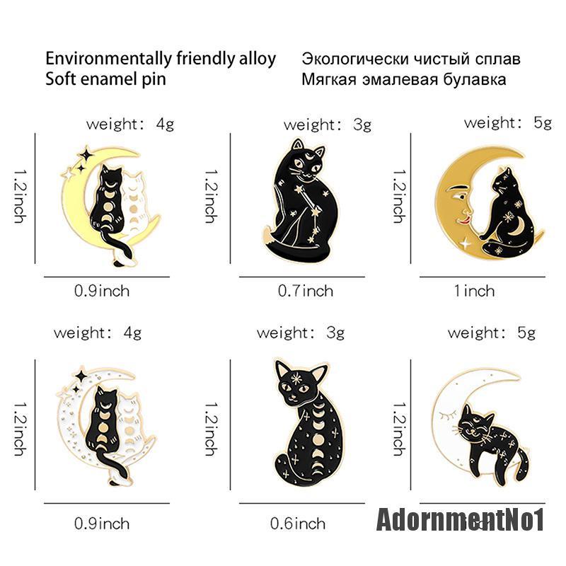 (Adornmentno1) Bros Pin Enamel Bentuk Bulan Sabit / Penyihir / Kucing Untuk Aksesoris Pakaian