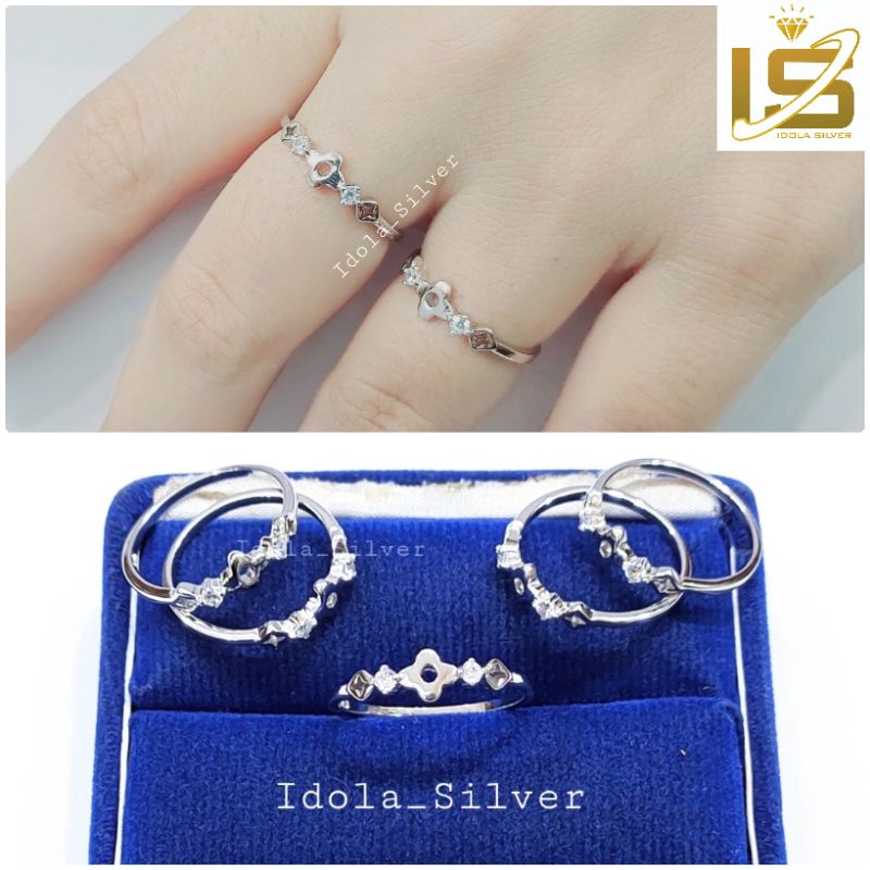 CINCIN PERAK ASLI SILVER WANITA 925 LAPIS EMAS PUTIH MODEL BUNGA PERMATA 2 / CINCIN MODEL KOREA - PERHIASAN PERAK WANITA ASLI