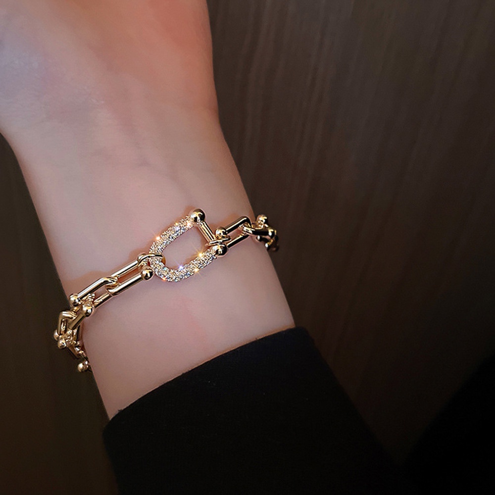 【COD Tangding】Geometry U Shape Diamond Metal Chain Bracelet Fashion Women Party Accessories Jewelry