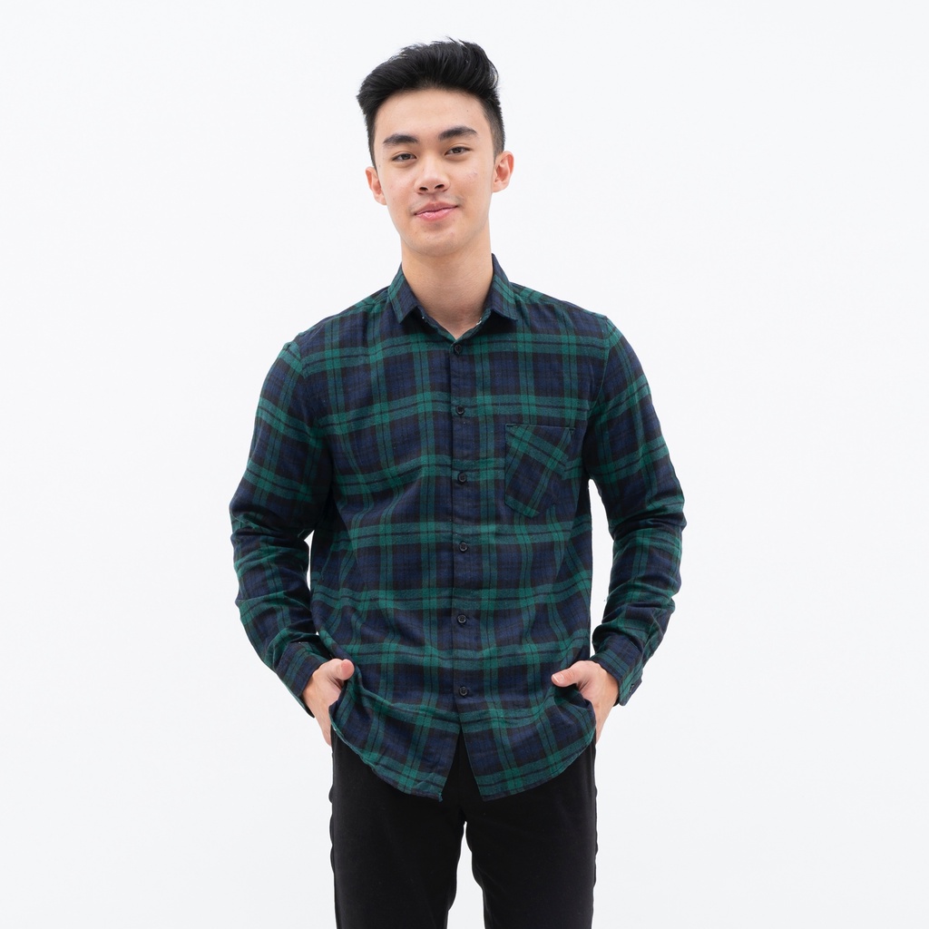 SANVANINA Kemeja Flanel Lengan Panjang Motif Kotak Flanel TARTAN DARK GREEN E-1216