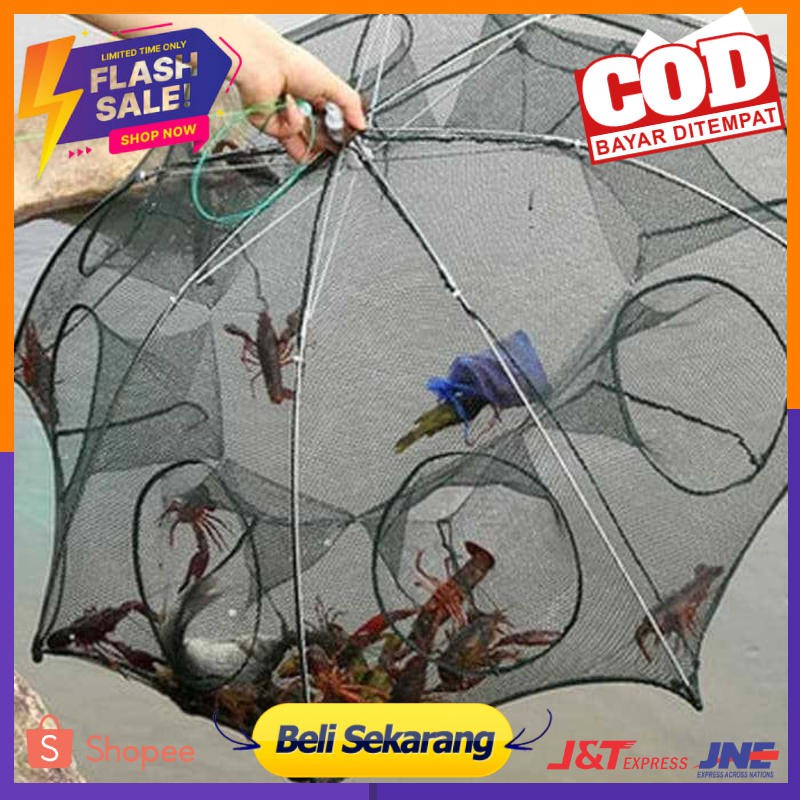 Jaring Pancing Ikan Udang Automatic Fold Umbrella Fishing Net 16 Holes