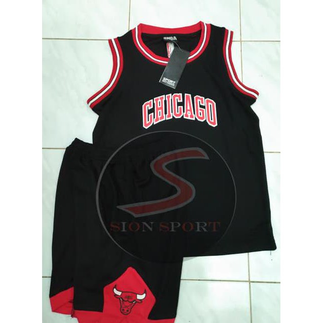 Sale Setelan Jersey Baju Basket Nba Anak Impor - Chicago Bulls Hitam - Hitam, 32