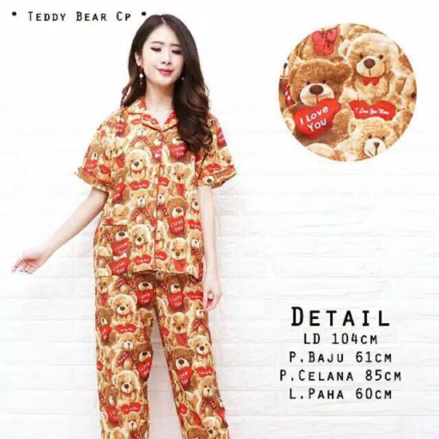 BESS - Piyama CP / Stelan Baju Tidur Murah / Corak TEDDY LOVE