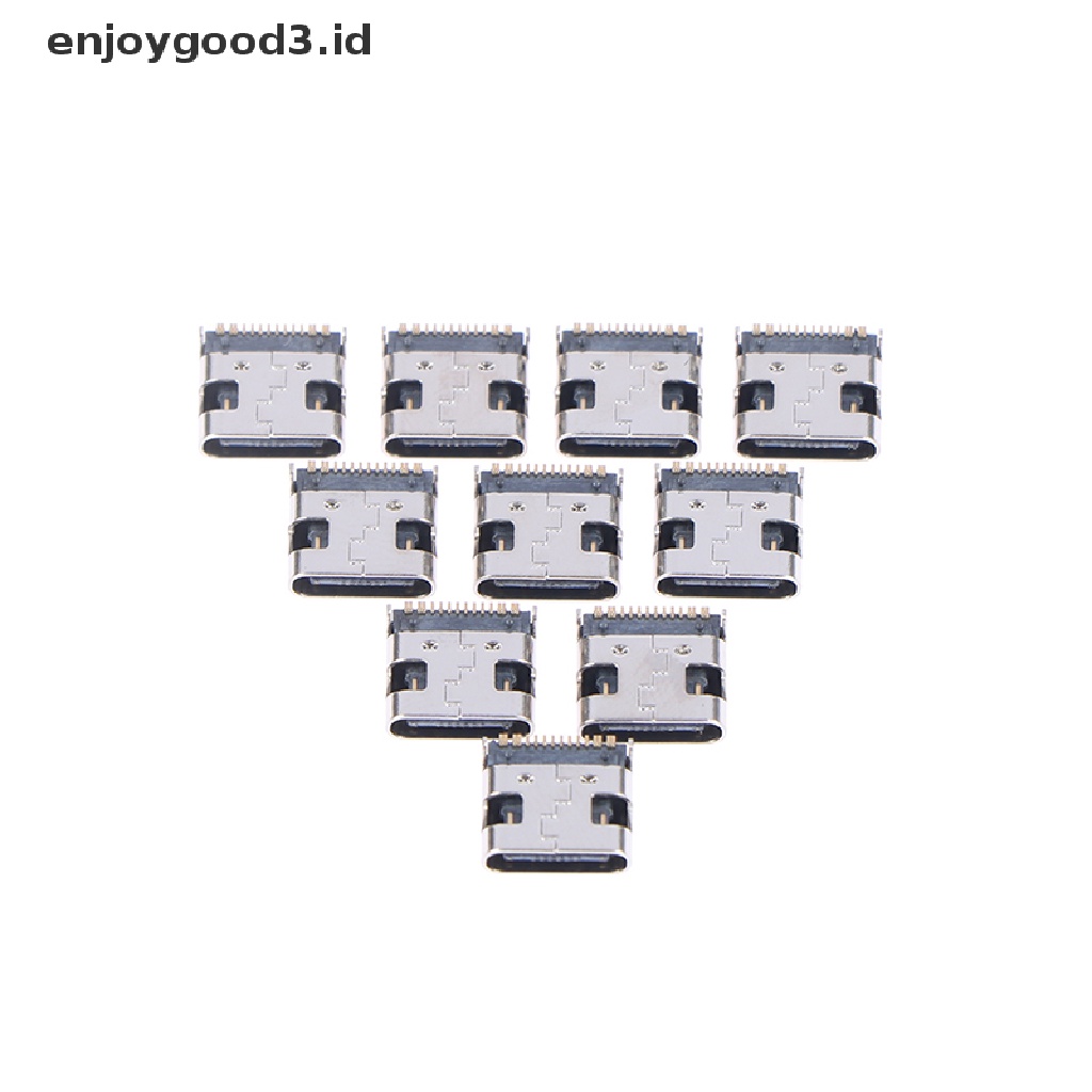 10pcs Konektor Soket Usb 3.1 16 Pin Tipe C Female Untuk Charger Handphone