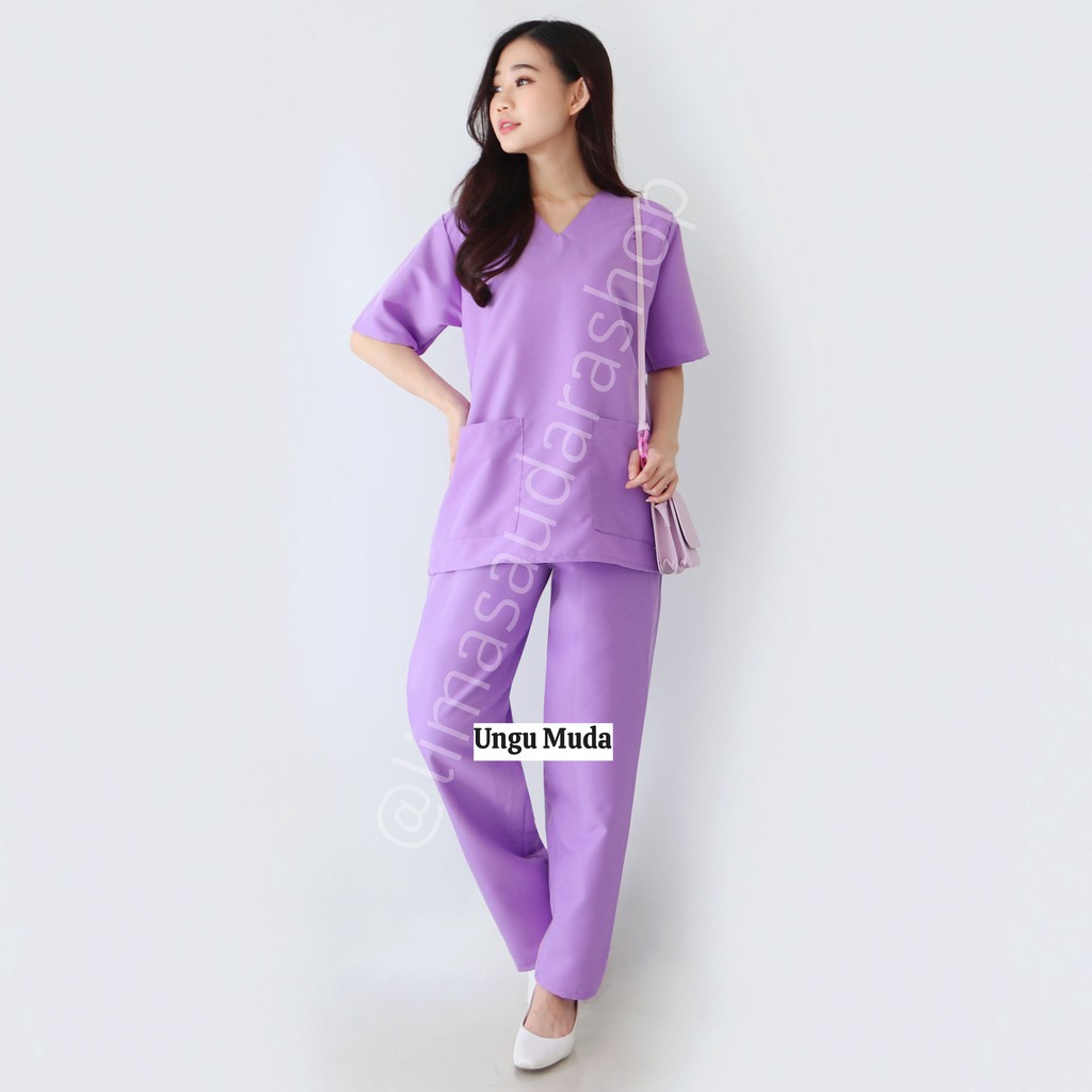 READY! BAJU JAGA LENGAN PENDEK UNISEX (BAJU OKA/ OK/ BAJU SCRUB MEDIS) 1 SET BAJU DAN CELANA