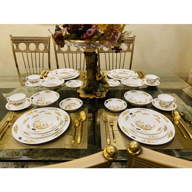 Dinner Set Aynsley England Cottage Garden 28 Pcs Mewah Cantik - Piring Makan Set