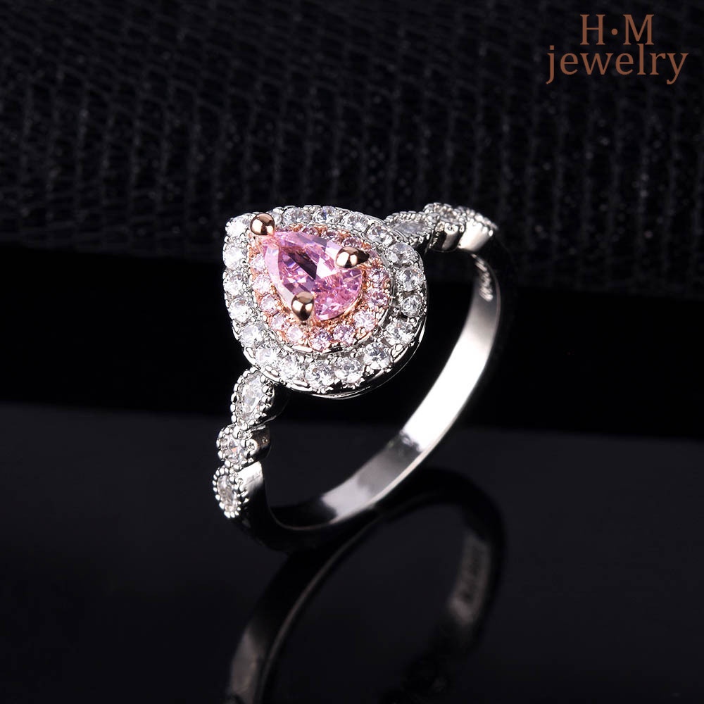 Cincin Sterling Silver 925 Dengan Kristal Warna Pink Untuk Wanita