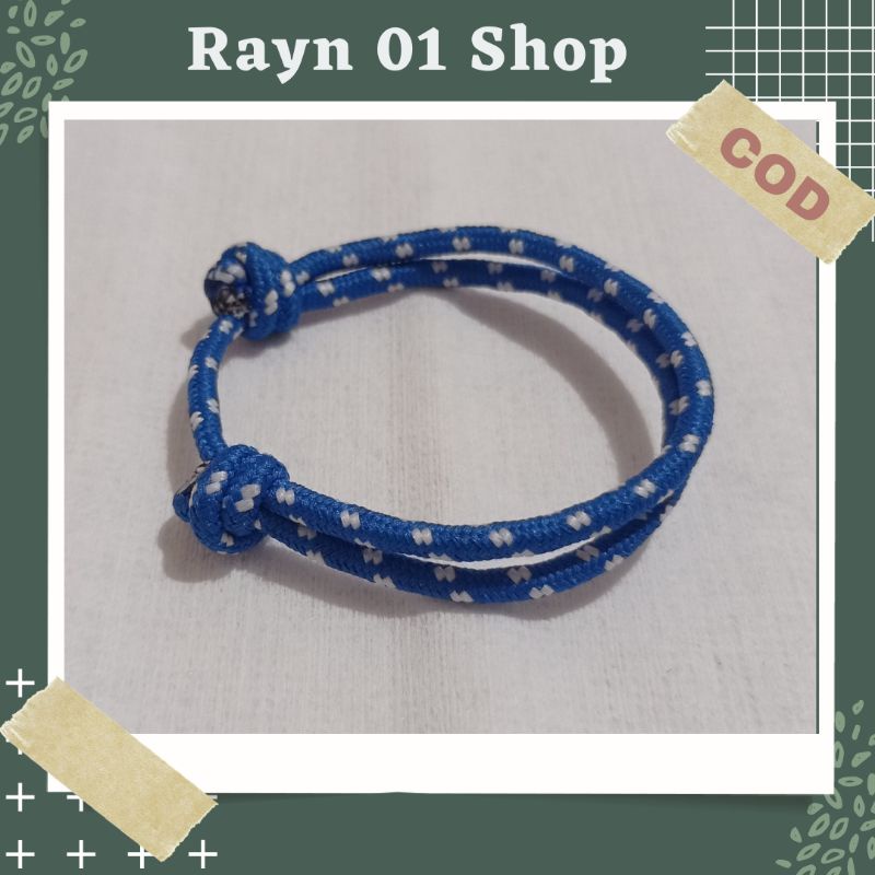 Gelang Tali Paracord Polos Hitam Pria Wanita / Gelang Gaya Korea / Gelang Trendy / Gelang Tali Unisex-Biru Muda Putih